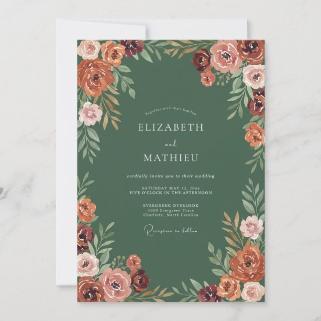 Convites Casamento Floral Romântico Sienna (Frente)