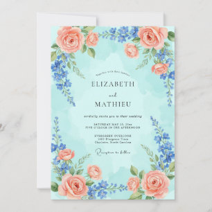 Convites Casamento Floral Romântico Turquesa