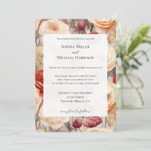 Convites Casamento Floral Romântico Vermelho Creme Vermelho