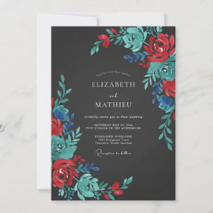 Convites Casamento Floral Romântico Vermelho Turquesa Pinta