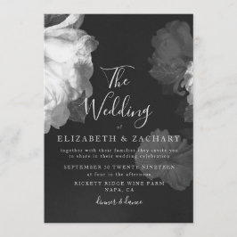 Convites Casamento Floral Romântico Vintage B&W Antiquado