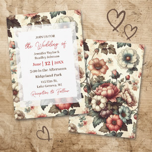 Convites Casamento Floral Romântico Vintage Burgundy