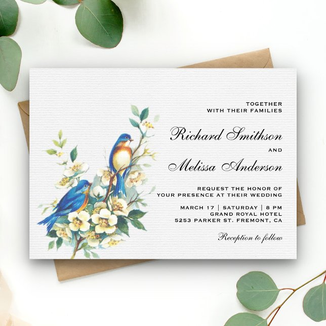 Convites Casamento Floral Romântico Vintage com Pássaros (Criador carregado)