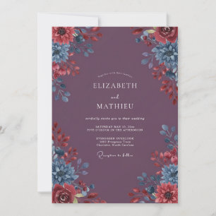 Convites Casamento Floral Romântico Vivido de Ameixa