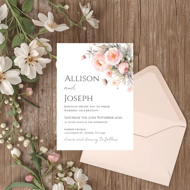 Convites Casamento Floral Rosa (Criador carregado)