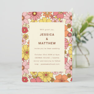 Convites Casamento Floral Rosa Amarelo Boho Retro Groovy
