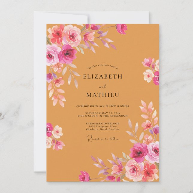 Convites Casamento Floral Rosa Âmbar (Frente)