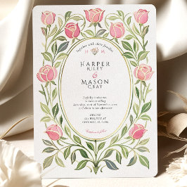 Convites Casamento Floral Rosa Art Nouveau Elegante