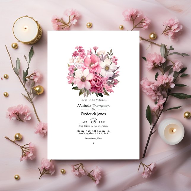 Convites Casamento Floral Rosa Bege (Criador carregado)
