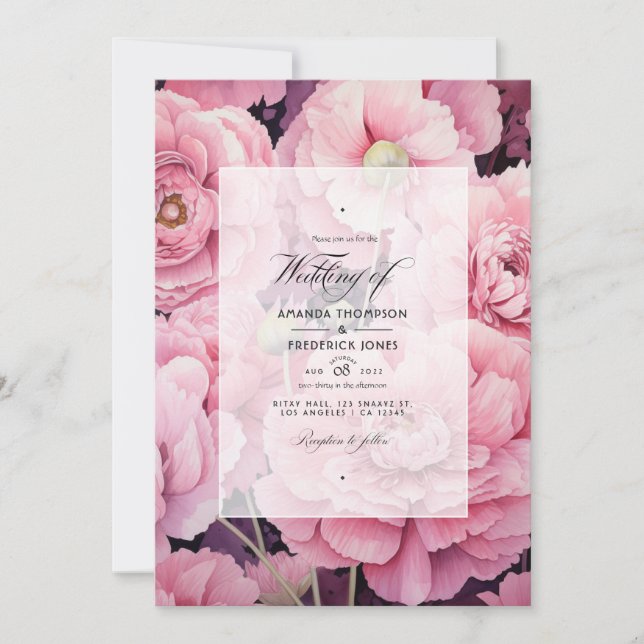 Convites Casamento Floral Rosa Bege (Frente)
