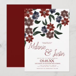 Convites Casamento Floral Rosa Bege Aquarela Borgonha Azul