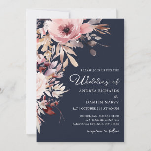 Convites Casamento Floral Rosa Bege Azul Poeira Aquarela