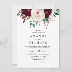 Convites Casamento Floral Rosa Bege Burgundy Elegante