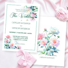 Convites Casamento Floral Rosa Bege com Aquarela Suave