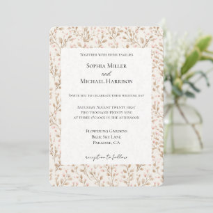 Convites Casamento Floral Rosa Bege Cremoso Romântico e Bon