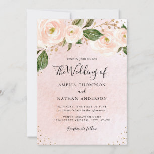 Convites Casamento Floral Rosa Bege Dourado