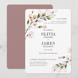 Convites Casamento Floral Rosa Bege Elegante