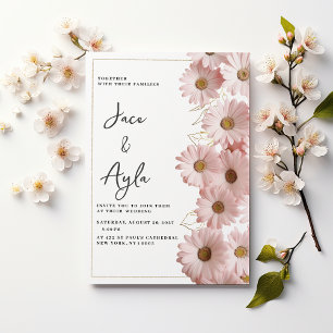 Convites Casamento floral rosa bege elegante em dourado