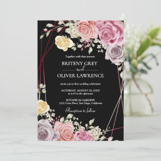 Convites Casamento Floral Rosa Bege Geométrico Dourado Eleg