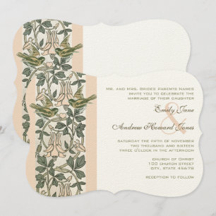 Convites Casamento Floral Rosa Bege Pássaro Vintage