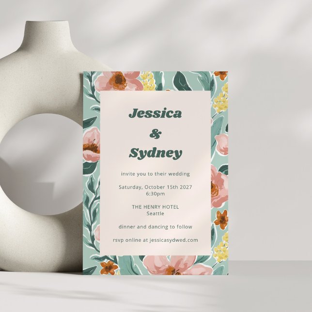 Convites Casamento Floral Rosa Bege Sage Menta Bonito (Criador carregado)