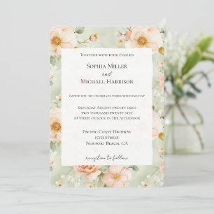 Convites Casamento Floral Rosa Bonita Hortelã Pêssego