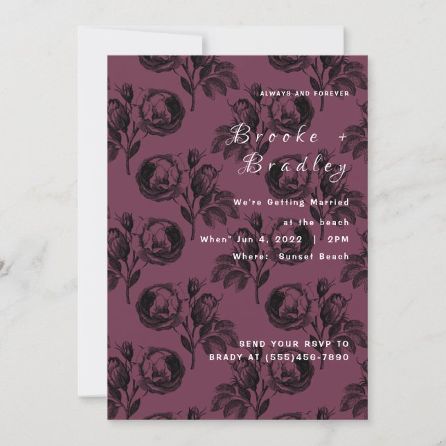 Convites Casamento Floral Rosa Borgonha (Frente)