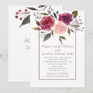 Convites Casamento Floral Rosa Borgonha Aquarela Rústica