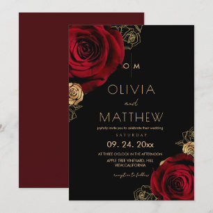 Convites Casamento Floral Rosa Borgonha Moderno Divino 