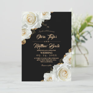 Convites Casamento Floral Rosa Branco e Dourado Preto