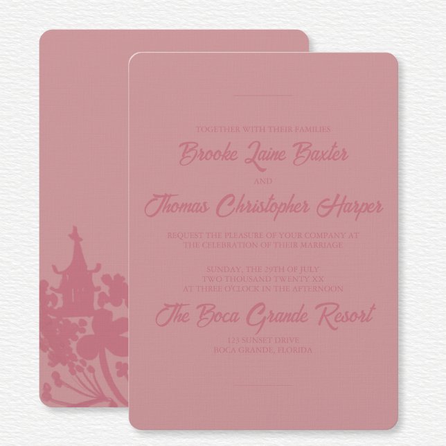 Convites Casamento Floral Rosa Chinoiserie (Criador carregado)