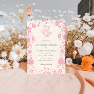 Convites Casamento Floral Rosa Chinoiserie Vintage