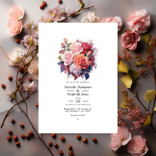 Convites Casamento Floral Rosa Cinza e Maçã Temperada