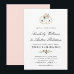 Convites Casamento floral rosa com anel de ouro elegante<br><div class="desc">Um design elegante com uma granja floral cor-de-água,  cor-de-rosa,  com um elegante anel de ouro falso.
Você pode personalizar o texto,  o tamanho do texto,  as cores e a fonte neste convite de casamento.</div>