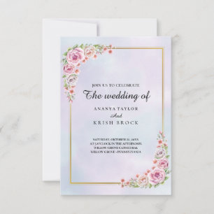 Convites Casamento Floral Rosa Cor-de-Algodão