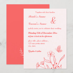 Convites Casamento floral rosa-coral elegante romântico