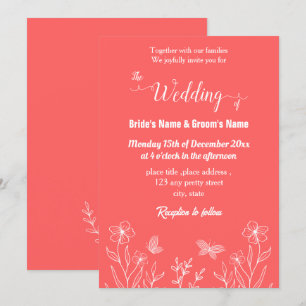 Convites Casamento floral rosa-coral elegante romântico