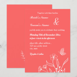 Convites Casamento floral rosa-coral elegante romântico
