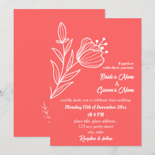 Convites Casamento floral rosa-coral elegante romântico