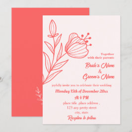 Convites Casamento floral rosa-coral elegante romântico