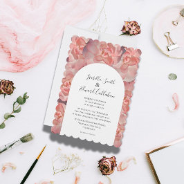Convites Casamento Floral Rosa Coral em Aquarela Elegante