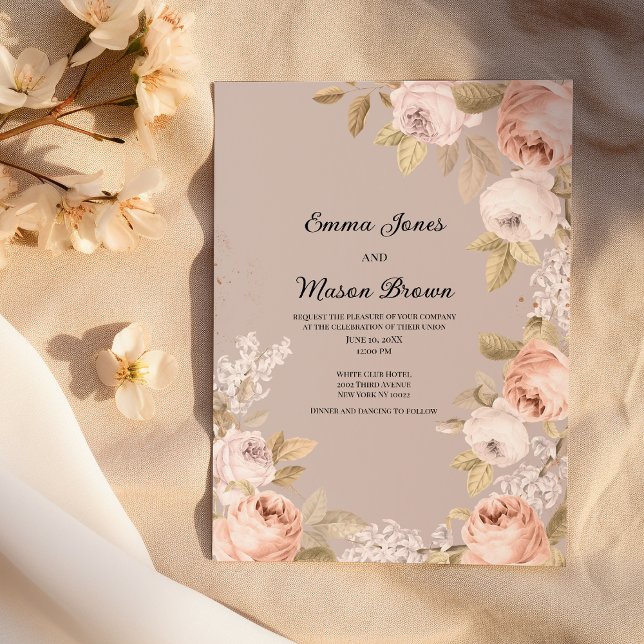 Convites Casamento Floral Rosa Coral Mauve Marfim Boho Rúst (Rustic boho pink coral mauve ivory floral Wedding )