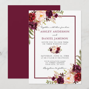 Convites Casamento Floral Rosa de Borgonha