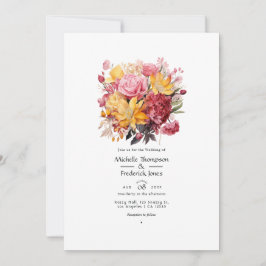 Convites Casamento Floral Rosa e Amarelo