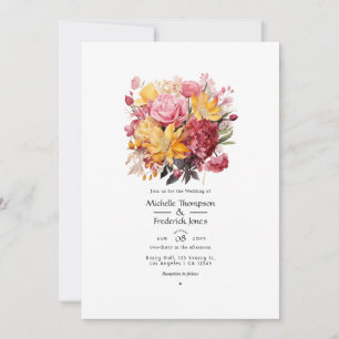 Convites Casamento Floral Rosa e Amarelo