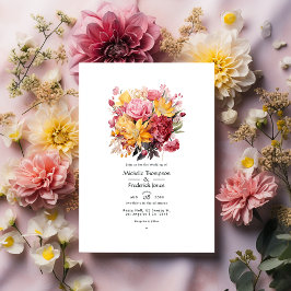 Convites Casamento Floral Rosa e Amarelo