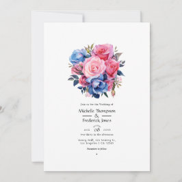 Convites Casamento Floral Rosa e Azul