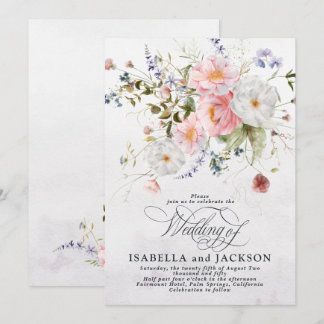 Convites Casamento Floral Rosa e Branco em Aquarela Românti