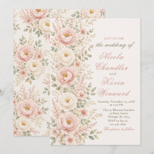 Convites Casamento Floral Rosa e Champagne