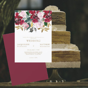 Convites Casamento Floral Rosa e Cranberry Sem Pais